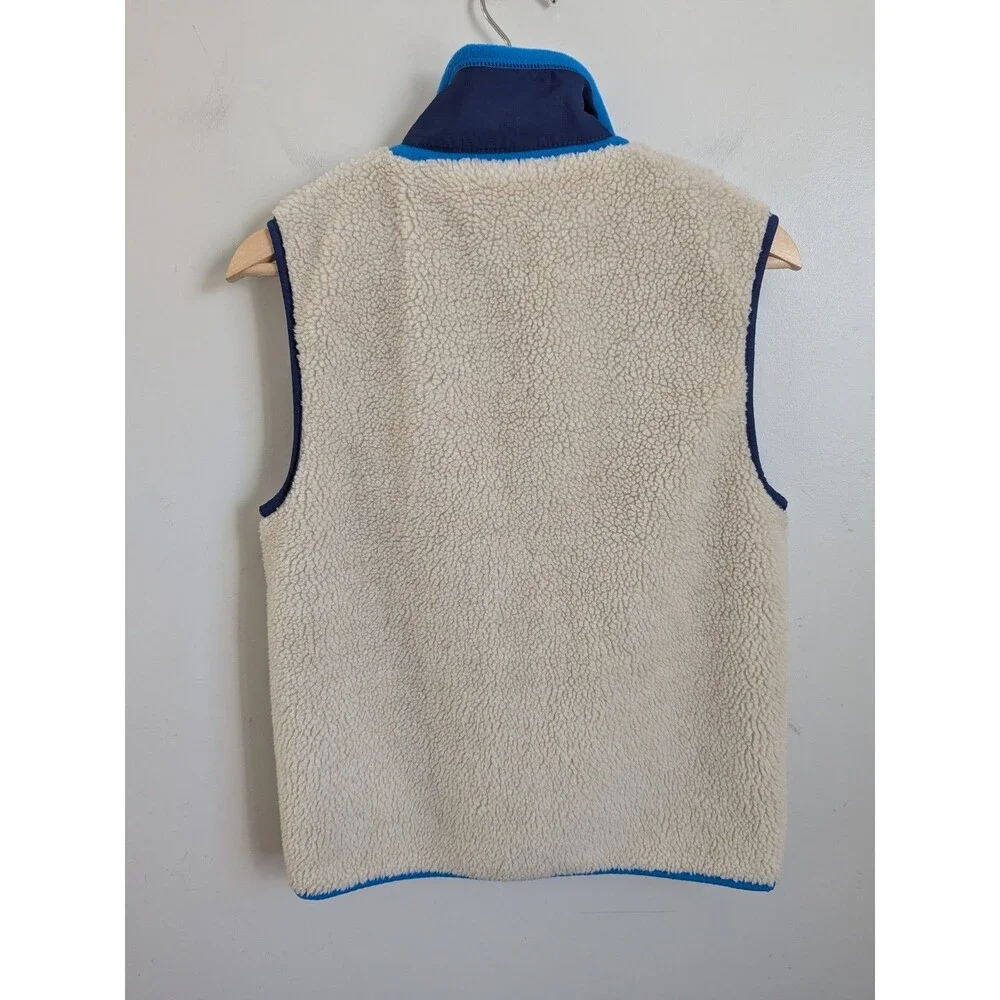 GAP Kids Boys Sherpa Vest Teddy Fleece Beige Blue Pockets XL 12 Hiking Outdoor